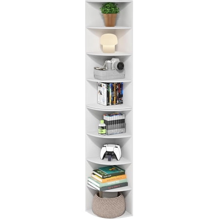 ZJTER ECON Corner Shelf, 8-Tier Corner Book Shelf, Storage Shelves, Display Rack, Bookshelf, for Organization and Storage, Living Room, Home Office, White