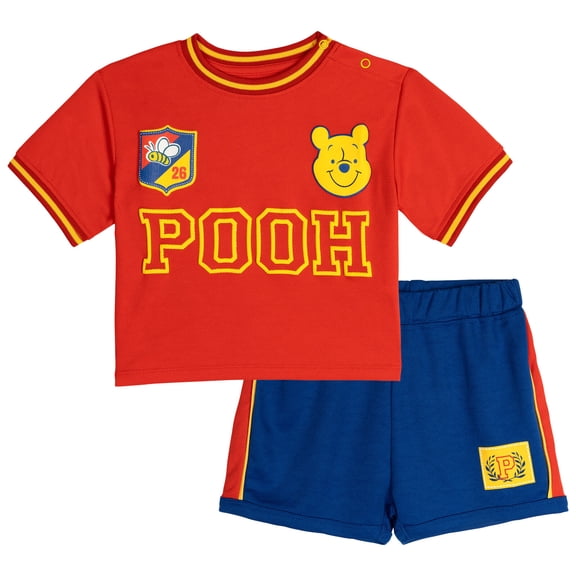 Disney Winnie the Pooh Baby Boy or Girl Short Sleeve Mesh Athletic Jersey and Shorts Set Red and Blue Winnie the Pooh