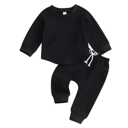 

Elippeo Toddler Baby Boy Girl Clothes Set 6M 12M 18M 24M 3Y Crewneck Solid Color Long Sleeve Shirt Tops Sweatshirt Pants Outfit