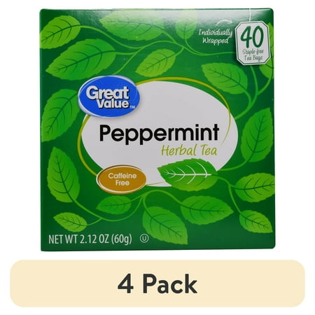 (4 pack) great value, peppermint herbal tea, tea bags, 40 ct