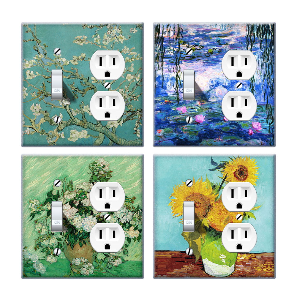 1-Gang Device Receptacle Wallplate Single Outlet Wall Plate/Panel Plate/Cover Text Plant Flower Birds Light Panel Cover 