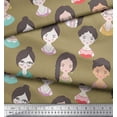 thumbnail image 1 of Soimoi Green Cotton Duck Fabric Women Face Human Figure Print Fabric by Yard 42 Inch Wide, 1 of 3