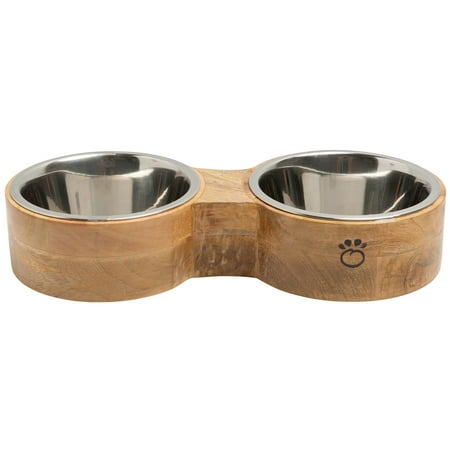 UPC: 0824348492385 | GF Pet Figure 8 Feeder Dog Bowl Mango Wood Elevated Removable Stainless Steel Insert for Small Medium Large Dogs  L