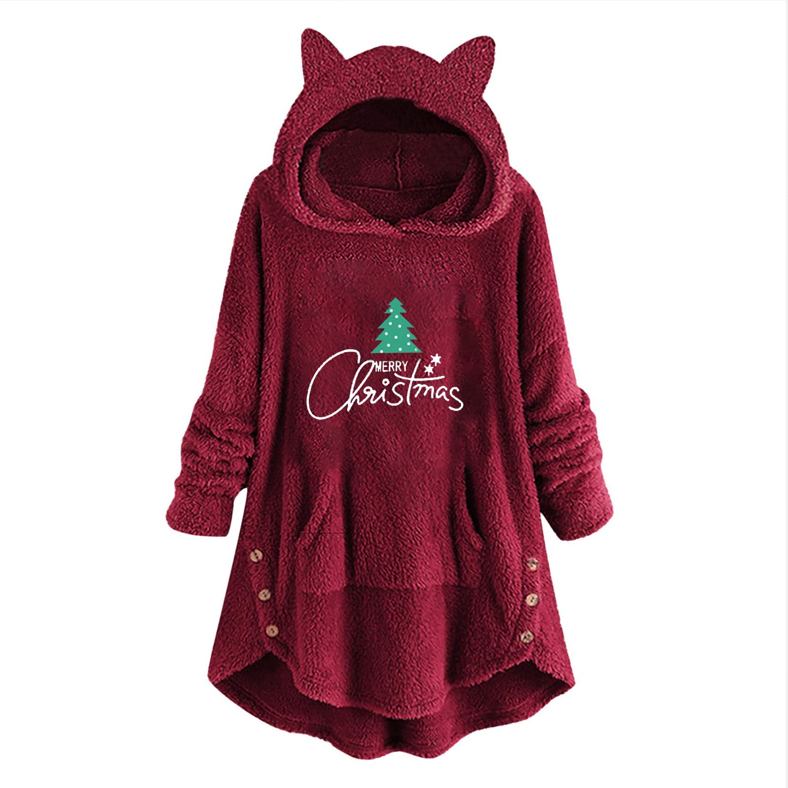 Women's Fuzzy Fleece Hoodies Christmas Patterns Long Sleeve