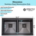 thumbnail image 3 of Strictly Sinks 32 Inch Undermount Workstation Black Kitchen Sink– 16 Gauge Double Bowl Kitchen Sink with Bottom Grid, Wooden Cutting Board, Colander, 1 Disposal Adapter & 1 Strainer Drain, 3 of 7