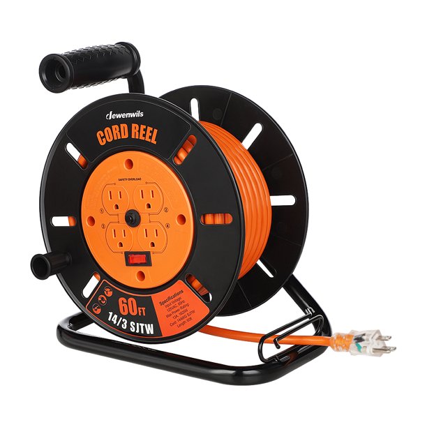 DEWENWILS 60FT Extension Cord Reel with 4Grounted Outlets, Electric