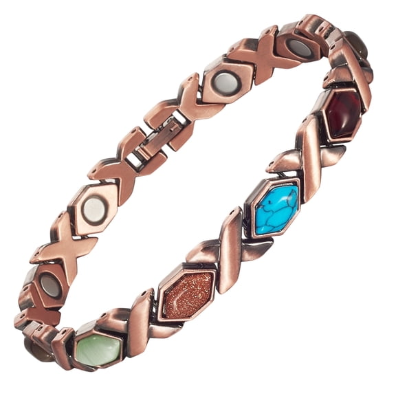 Metaljc Turquoise Magnetic Copper Bracelet for Women with 3500 Gauss Magnets, 7.9'', Adjustable