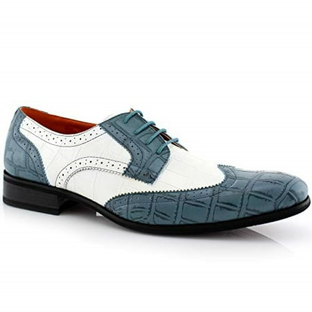 

ferro aldo carl m109185 mens full synthetic alligator print formal oxford casual lace up dress shoes blue