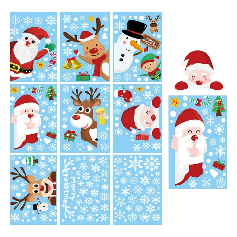 Fzm Christmas Stickers Santa Window Clings Christmas Window Sticker Santa Snowman Snow Window Stickers Home School Office Decor Stickers, Size: One
