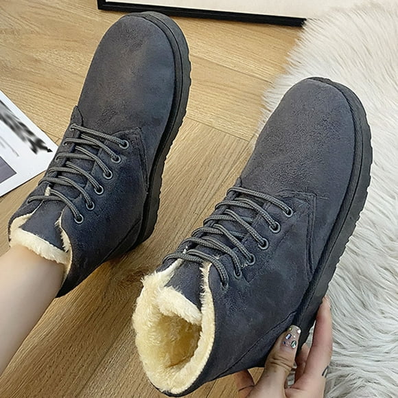 LSLJS Large Solid Color Women's Cotton Boots Lace Up Short Boots Warm Snow Boots, Women's Snow Boots