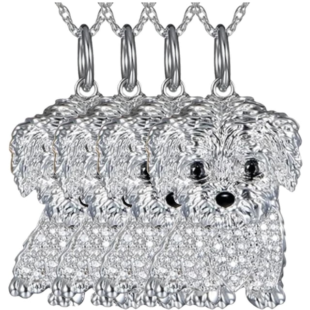 Cadenas para Dama DogNeck14 4Pzas Maltese Plata Metal Cadena y Dije. High Monaco MXDCK-004