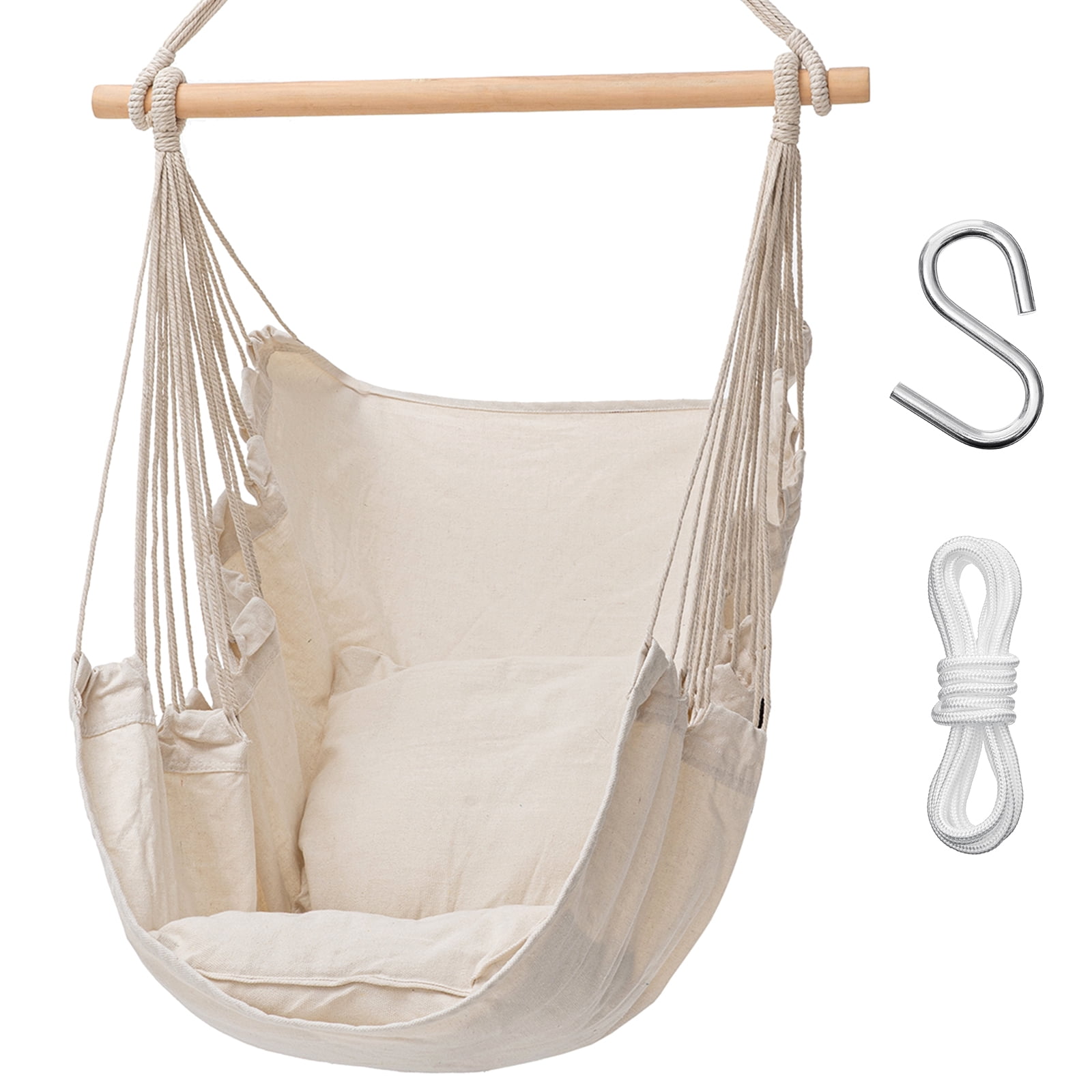 Garpans Hammock Chair with 2 Cushions Hanging Rope Patio Swing Chair