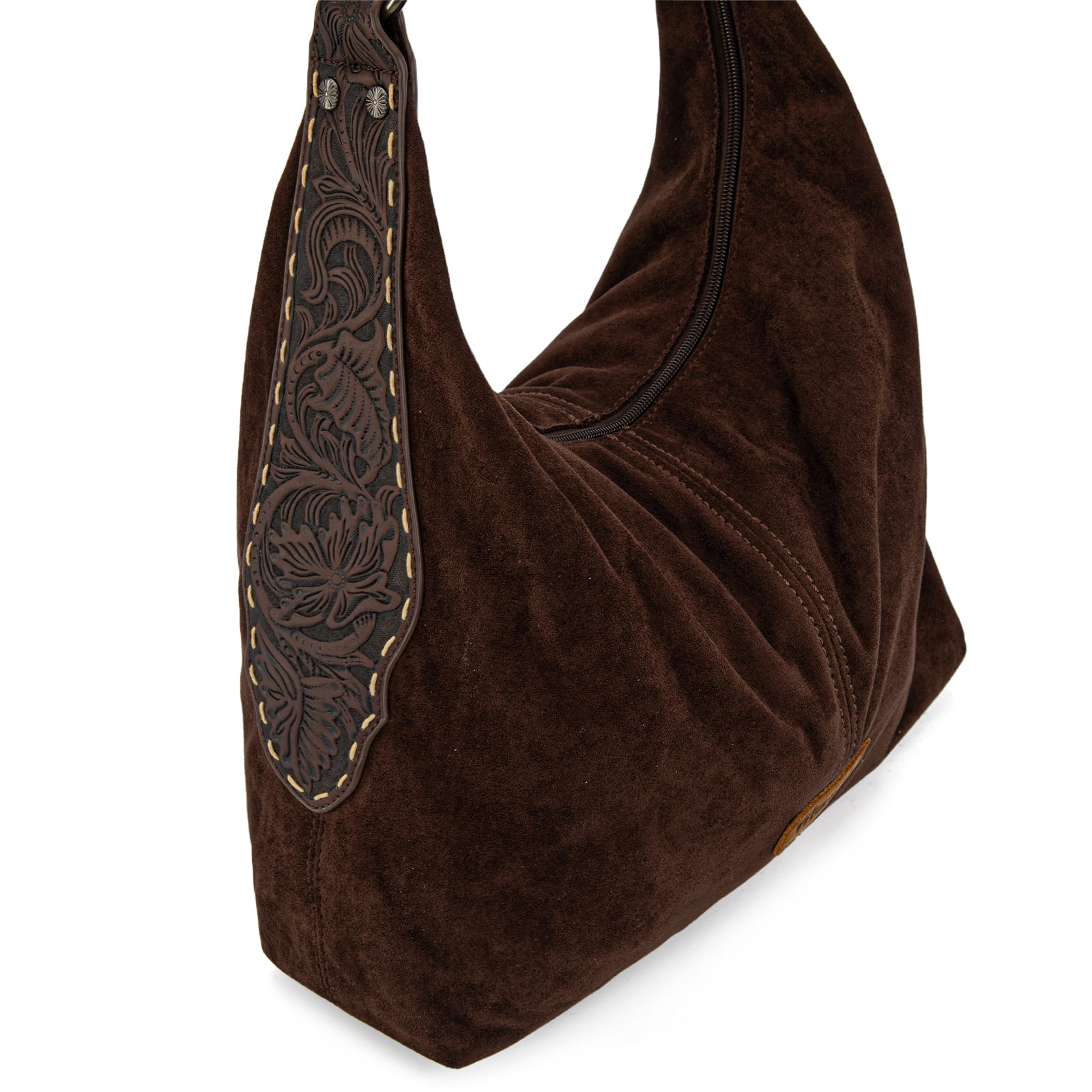 Wrangler Suede Hobo Purse for Women Embossed Soft Slouchy Shoulder Bag 2Pcs Set, Coffee
