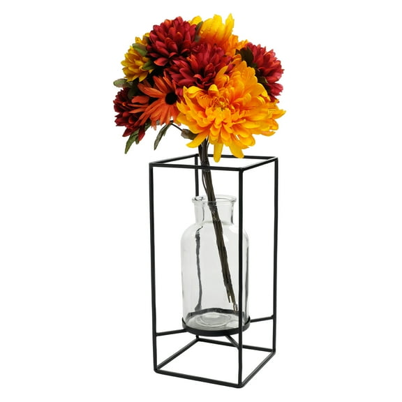 Excello Global Products Decorative Glass Vase with Metal Wire Stand: Clear Vase Decoration for Modern Home Decor (12.5" x 5.75") - EGP-HD-0221