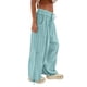 thumbnail image 2 of Pantalones Holgados Informales de Algodón para Mujer, de Pierna , con Costuras de Cordón y Bolsillos. Azul L, 2 of 9