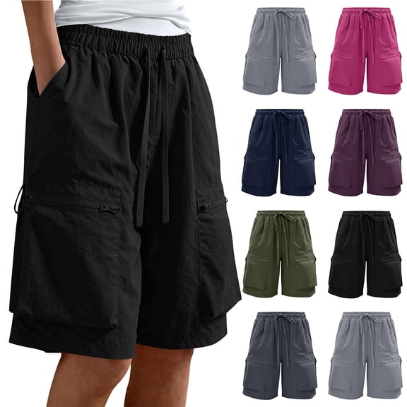 Admvng Womens Plus Size Cargo Shorts Casual Drawstring Multi-Pocket Summer Outdoor Shorts