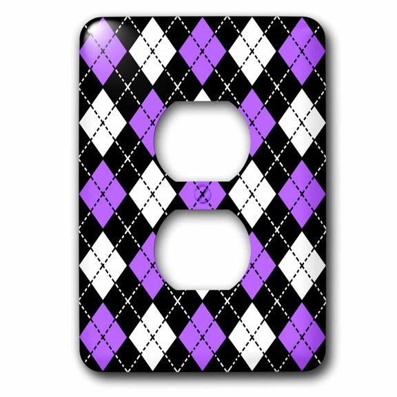3dRose, Argyle Design Purple Black White, 2 plug outlet cover