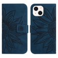 thumbnail image 2 of For iPhone 14 Plus 6.7" Sunflower  Embossed Strong Magnetic Attachment/Closure, Card Slots/Pocket, PU Leather Flip Wallet Case With Adjustable Shoulder Strap,Dark blue,For iPhone 14 Plus, 2 of 11