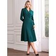 thumbnail image 2 of DARING DIVA Wrap A-Line Pleated Midi Long Sleev Dress S Green Blue, 2 of 6