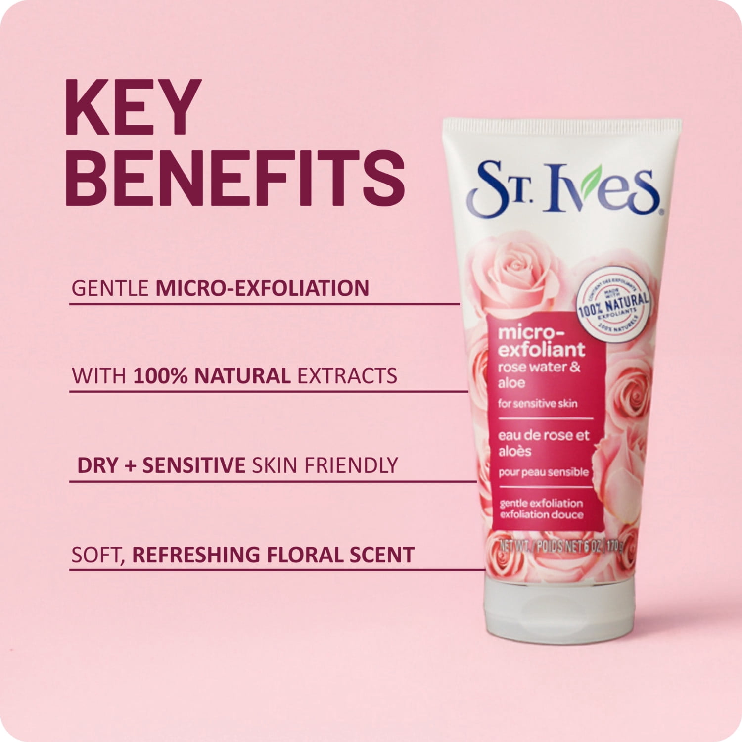 (2 pack) St. Ives Gentle Smoothing Face Scrub Rose Water & Aloe Vera Made with 100% Natural Exfoliants, Paraben Free, Oil-Free, Dermatologist Tested, 6 fl oz