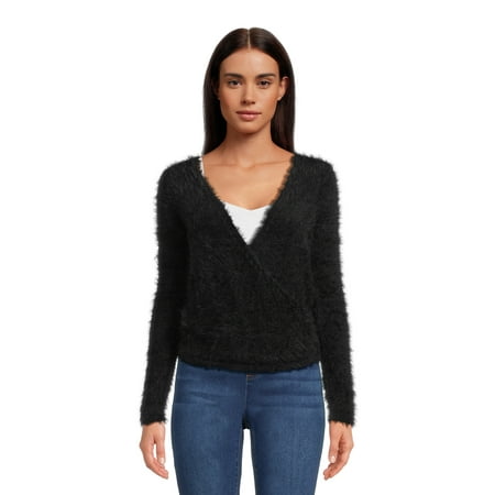 Love by Design Women's Juniors Wrap Sweater with Long Sleeves, Midweight