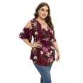 thumbnail image 3 of Daystry Plus Size Tops for Women Sexy Empire Waist Dressy Cold Shoulder Short Sleeve Shirts F Wine Red-1X, 3 of 8