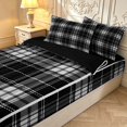 thumbnail image 3 of Manfei Vintage Grid Zipper Twin Comforter Sets with Fitted Sheet and 2 Pillowcases,Modern Check Zipper Bedding Set,Black White Gray,Black Reversible,4pcs, 3 of 8
