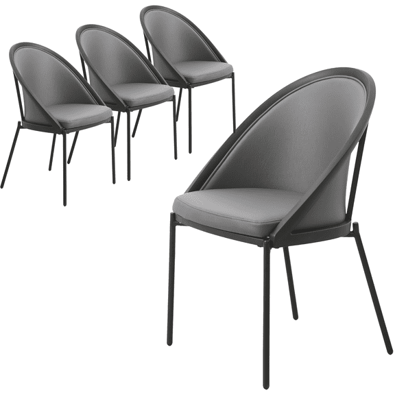 LeisureMod Dining Chair Upholstered Vinyl with Curved Back and Stainless Steel Legs for Modern Home, Kitchen, Living Room Urbane Collection Set of 4 (Charcoal)