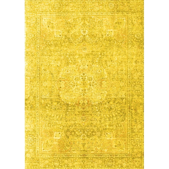 Ahgly Company Machine Washable Indoor Rectangle Persian Yellow Traditional Area Rugs, 5' x 7'