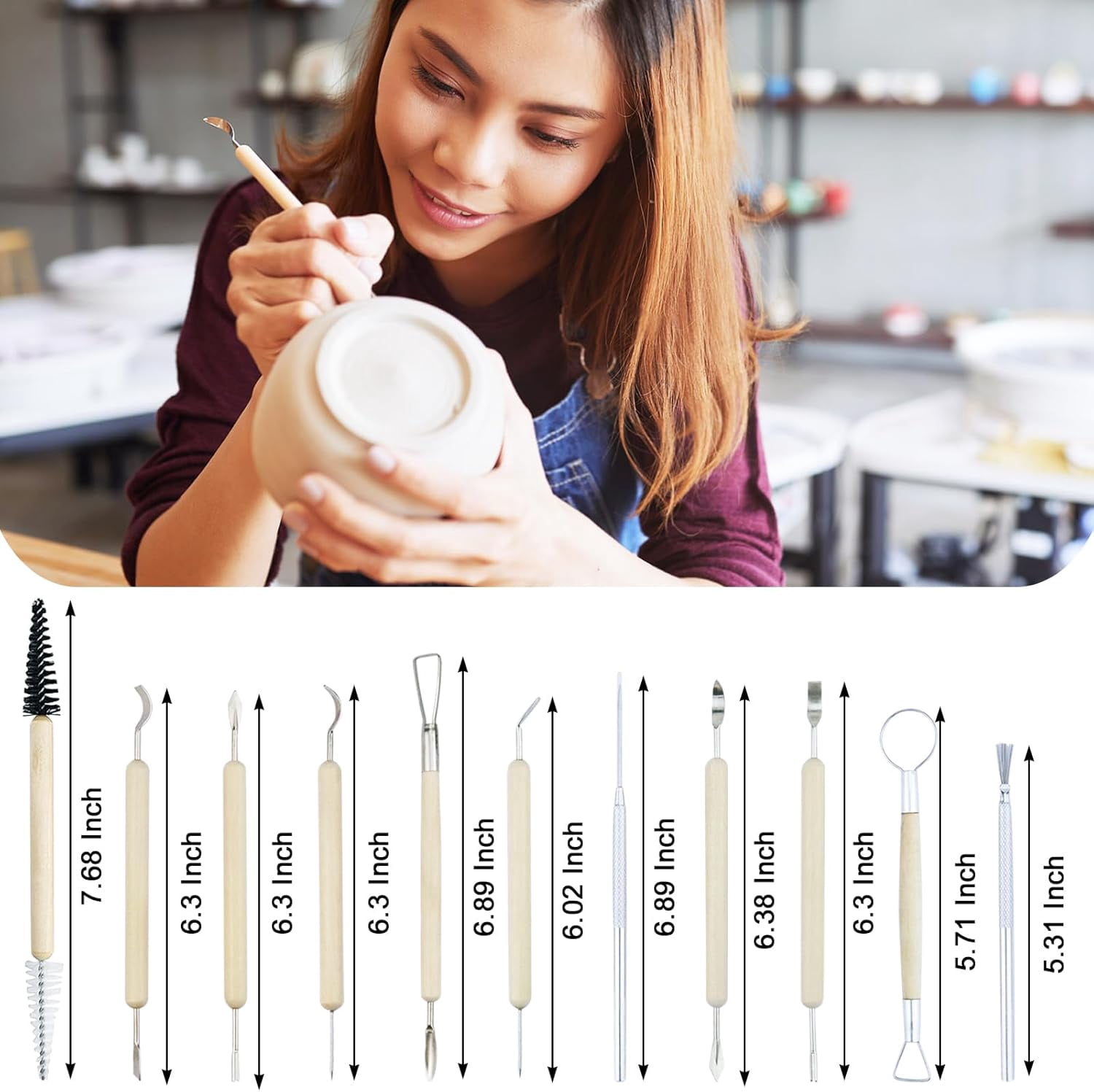 43 PCS Clay Tool, Sculpting Tools Kit – Stainless Steel Pottery with Storage Bag for Ceramics,Clay Art&DIY Crafting,Also Beginners, Hobbyists, Artists