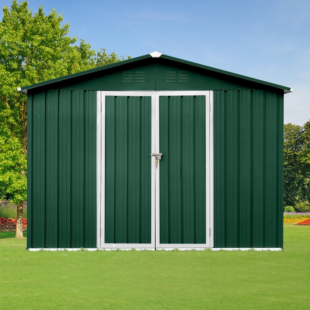 Stunning 6ft x 8ft Metal Garden Shed – Durable Outdoor Storage Solution in Elegant Green and White. Perfect for Organizing Tools and Gear While Enhancing Your Garden's Charm!