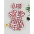 thumbnail image 4 of One opening Baby Girls Summer Jumpsuit Set Floral/ Rainbow Print Short Sleeve Romper with Bow Headband Outfits, 4 of 8