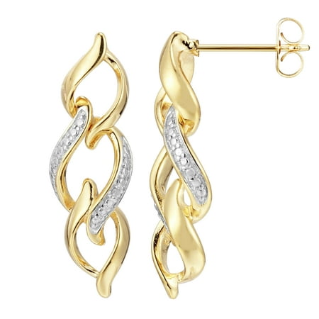 14k Yellow Gold Plated Sterling Silver Twisted Link Drop Earrings