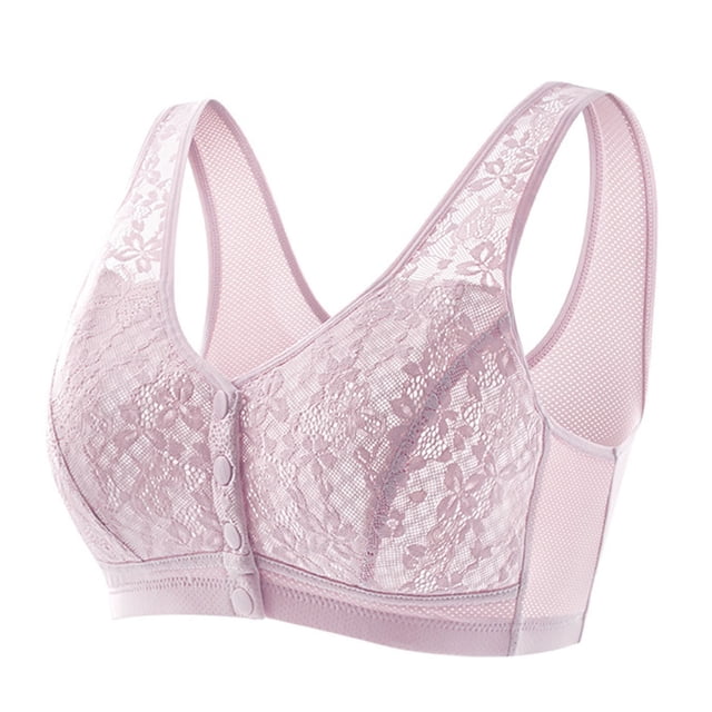 Bocqde Women's Front Button Closure Bralettes Sexy Solid Soft Support Full Coverage Bras Embroidery Thin Style Breathable Wire-Free Underwear Daily Bras