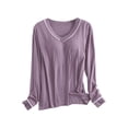 thumbnail image 2 of Women's Long Sleeve Sleep T Shirt Basic Layer Stretchy Shirts Neck Pajama Top, 2 of 5