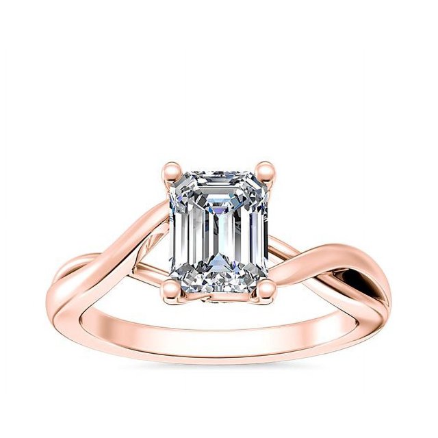 1.00 T.C.W Emerald Shape Natural Diamond Latest Design Solitaire Wedding Ring for Ladies Solid 14K Rose Gold Size 8