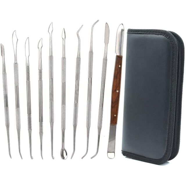 10 X Double Ended Stainless Steel Wax Sculpting Tools For Sculpting And Clay Sculpting,Diy Pottery Sculpting Tool Kit,Chisel Spatula And Carrying Case For