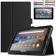 EpicGadget Case for All-New Amazon Fire HD 8 and Fire HD 8 Plus Tablet (Compatible with 10th Generation, 2020 Release Tablet) - Lightweight Folding Folio Stand Cover PU Leather Cover Case (Black)