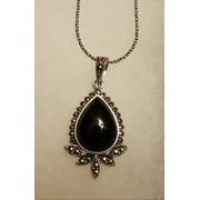 Fine Silver Handmade Necklace Marcasite & Onyx on Genuine 925 Sterling Silver (Matching earrings are not included)