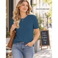 thumbnail image 5 of QUALFORT Women’s Short Sleeve Cable Knit Sweater, Crew Neck Lightweight Pullover, Blue Green, Size L, 5 of 7