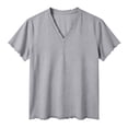 thumbnail image 4 of ZCFZJW Mens Fashion Cotton Linen Tops Casual Frayed Rage Summer Short Sleeve V Neck Basic Solid Color Athletic T-Shirts Loose Regular Fit Street Tees Tops Gray S, 4 of 6