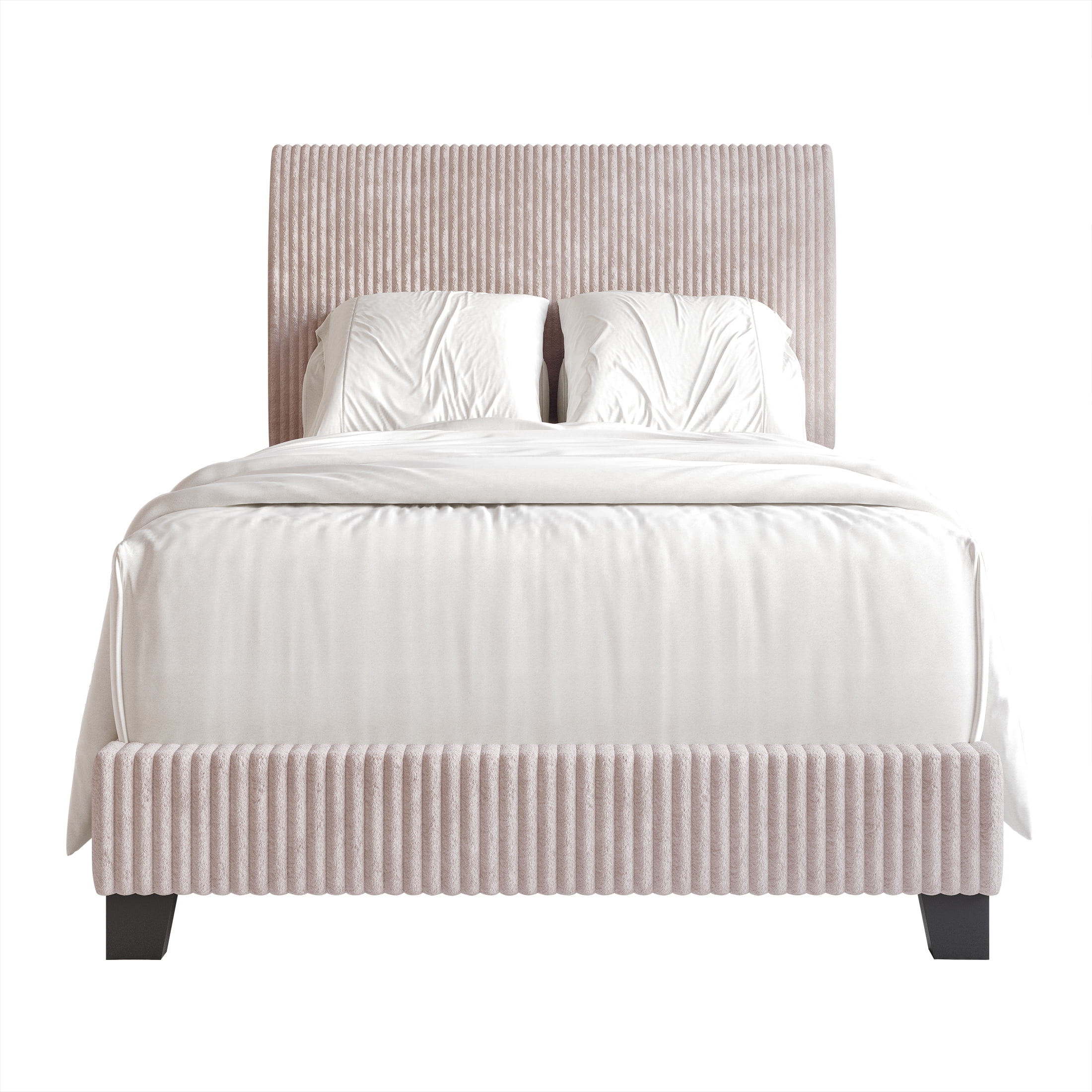 Castle Place Chic Corduroy Velvet Upholstered Twin Bed, Light Pink