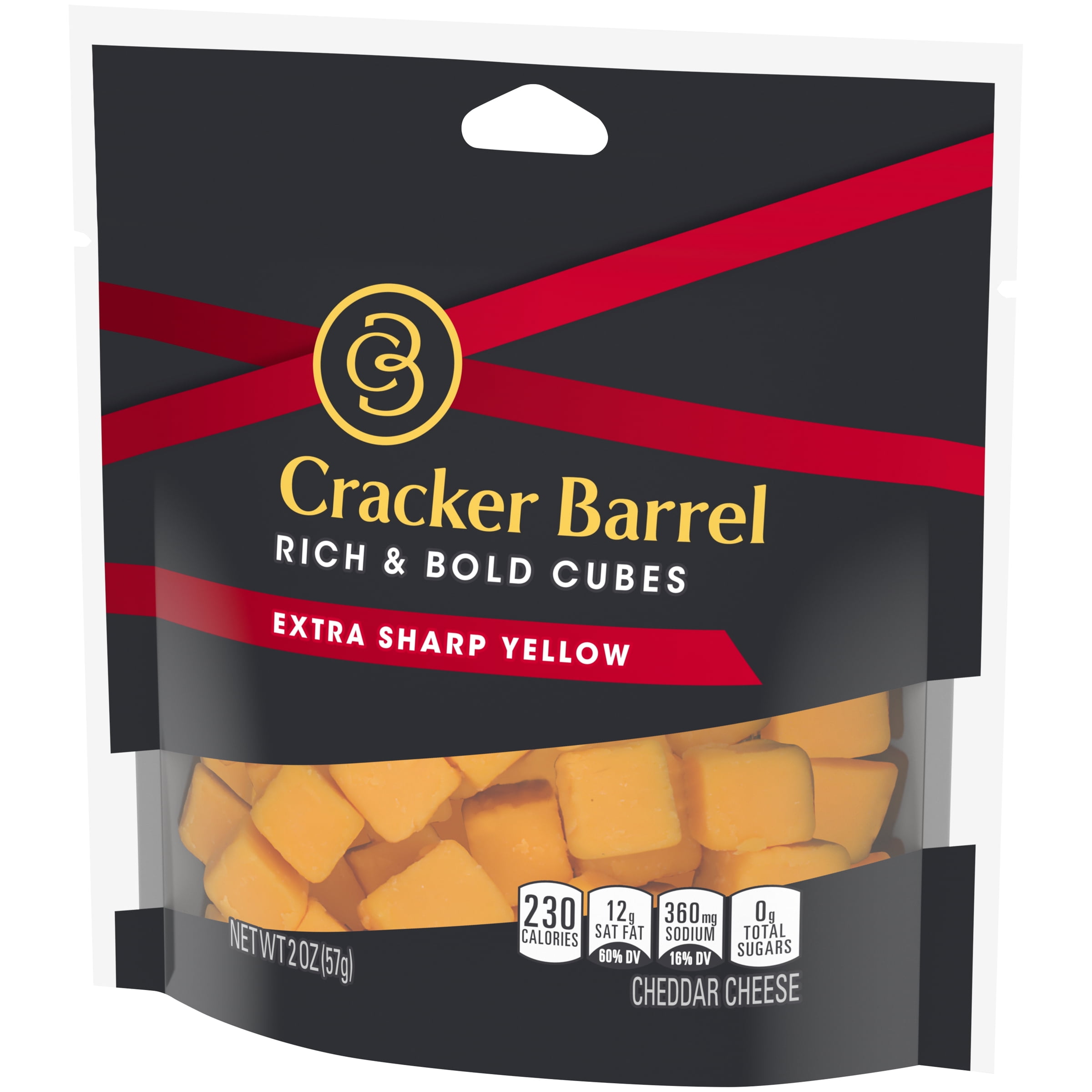 Cracker Barrel Cubes Extra Sharp Yellow Cheddar 2 Oz Pouch