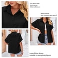 thumbnail image 3 of Camisa de manga corta para mujer, puño enrollado, cuello vuelto, cierre de botón de Color puro, blusa de satén de verano, 3 of 6