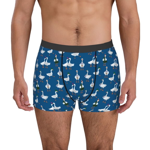 Logiee Cartoon Geese With Xmas Print Mens Boxer Briefs,Boxer Briefs for Men,Breathable Stretch Underwear,Boys Boxer Briefs-Small