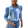 thumbnail image 1 of SAYOO Chaqueta de vaquero de agujero roto para mujeres SAYOO  moda, 1 of 8