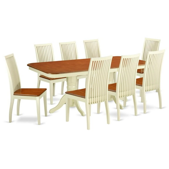 East West Furniture Dining Room Set Buttermilk & Cherry, NAIP9-BMK-W