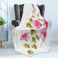 thumbnail image 4 of Flower Soft Flannel Fleece Throw Blanket, Tropic Wild Hibiscus Flower Branch with Fresh Leaves Exotic Flora Concept, Cozy Plush for Indoor and Outdoor Use, 60" x 80", Pink Green White, by Ambesonne, 4 of 5