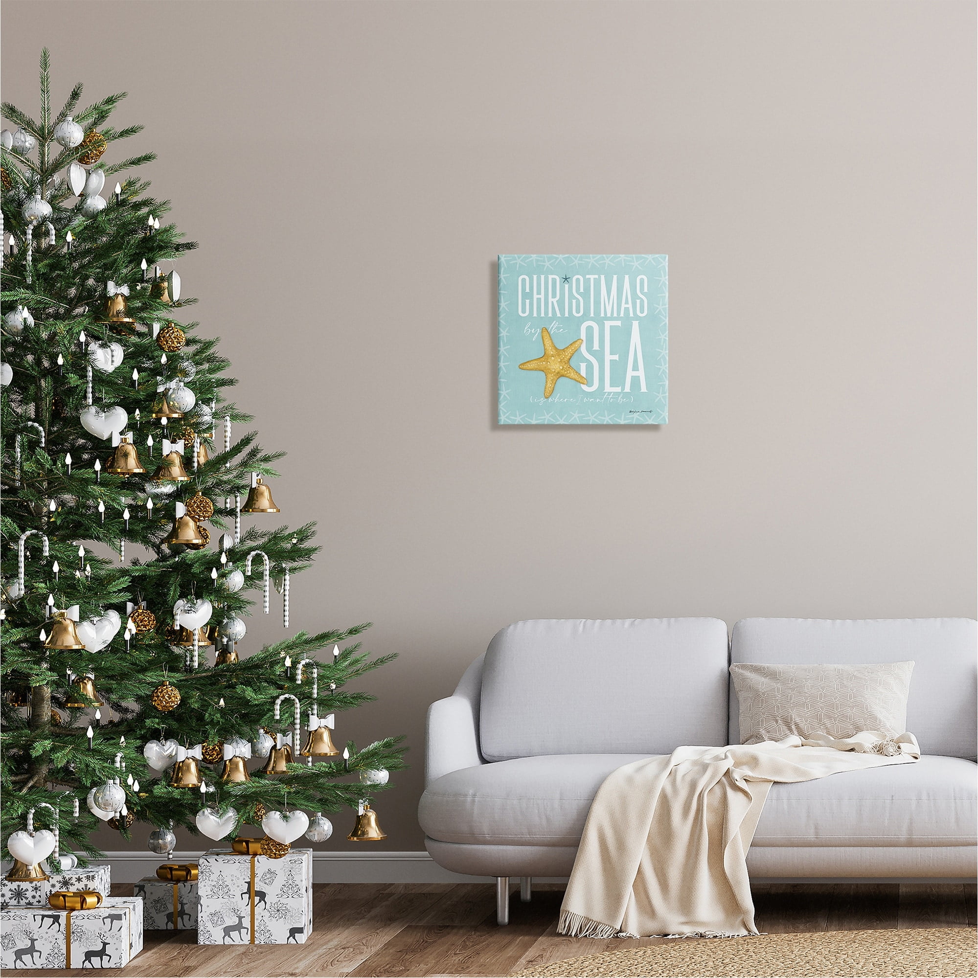 Stupell Industries Christmas By The Sea Turquoise Holiday Painting Gallery Wrapped Canvas Print Wall Art
