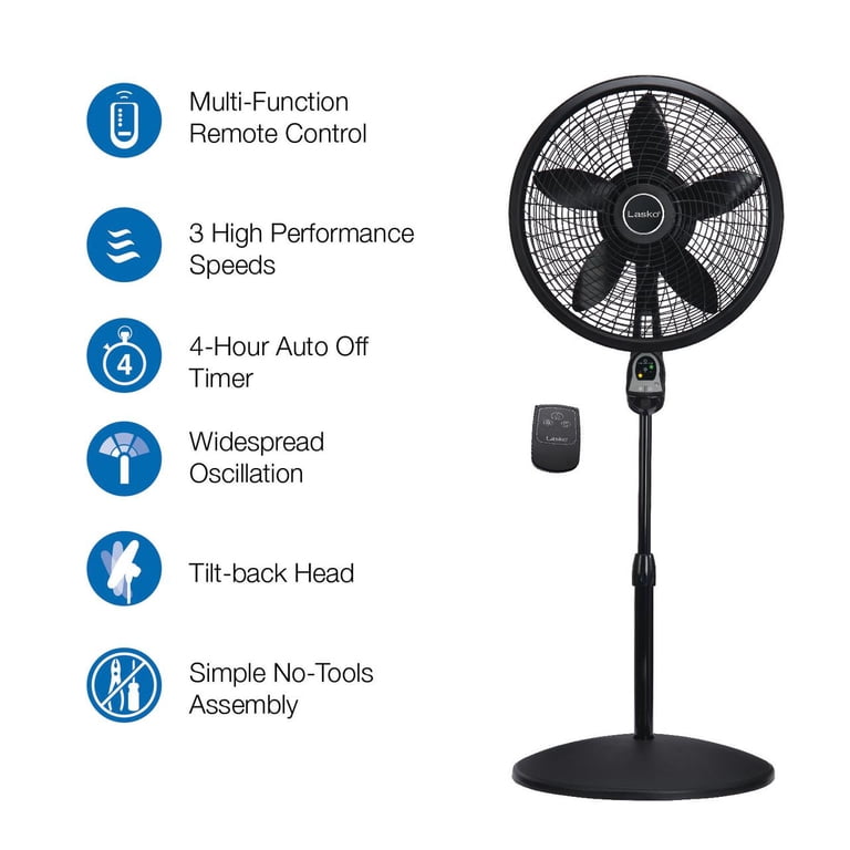 Lasko 18 3-Speed Oscillating Cyclone Pedestal Fan with Remote and Timer,  1843, Black - Walmart.com